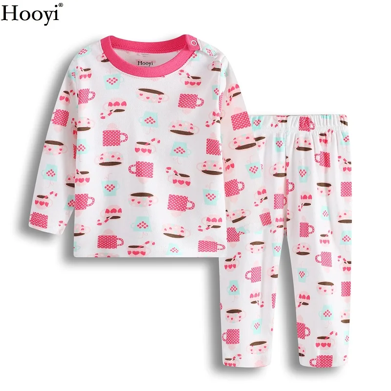 Hooyi ночное белье для девочек; костюмы с рисунком божьей коровки с изображениями животных и птиц детская пижама из хлопка розового цвета с цветочным принтом для новорожденных, комплект одежды для сна детская одежда 0-2Year - Цвет: C14