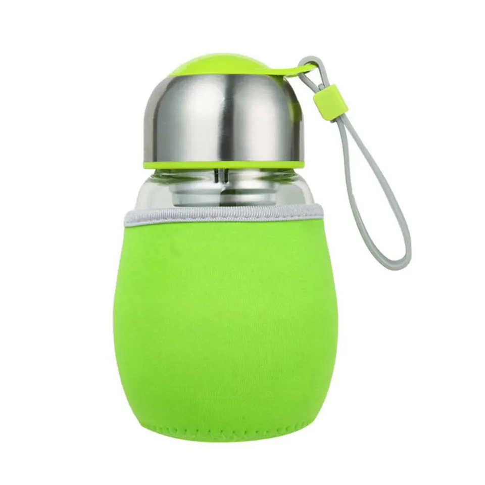 Glass Water Bottle Cute Penguin Style Bottles with Tea Strainer 400ml Sports Portable Little Bag Glass Bottle