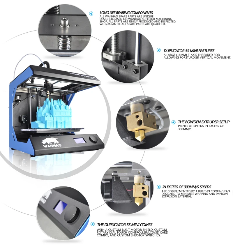 2018 китайский поставщик Wanhao D5S мини 3D Цвет лазерный принтер машина комплект с PLA ABS Нити низкая Заводская цена высокое качество