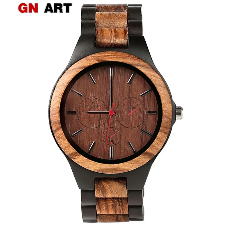 

GNART Wood Watches Quartz Watch Men Modern Wristwatch Analog Nature Wood Fashion Black ebony Wrist watch Creative Birthday Gifts