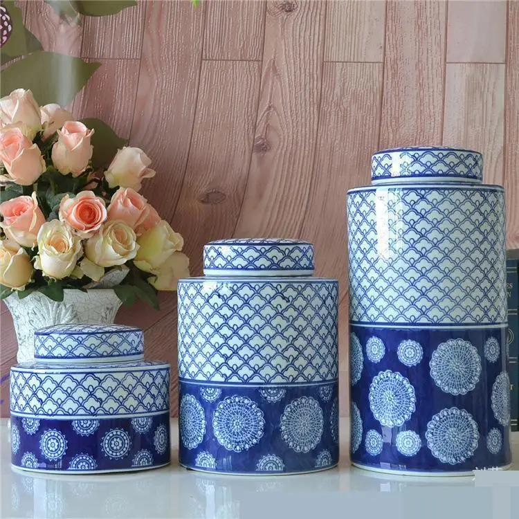 

Modern Chinese Jingdezhen Classical Blue And White Porcelain Circular Pot Living Room Ceramic Pot Household Decor Ceramic jar