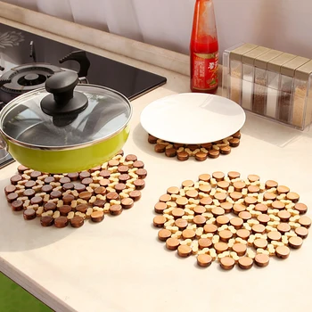 

Bamboo Mat Table Mat Thickened Circular Green Hollow Kitchen Pot Mat Anti Scald Bowl Pad Kitchen Accessories