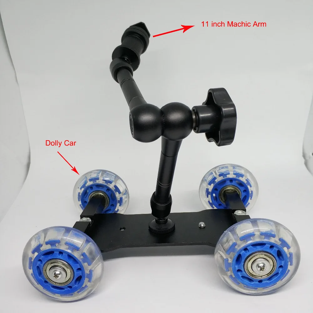

Kaliou Dolly Car+11'' Magic Arm Tabletop Mobile Rolling Video Rail Skater for DSLR Camera Slider Track Dolly Car & Magic Arm