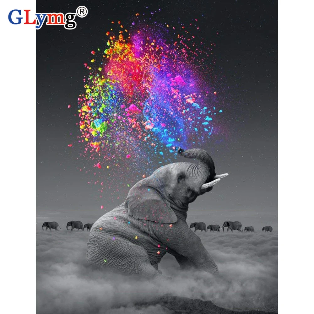 GLymg Diy Diamond Painting Full Square Drill Diamond Embroidery Elephant Animal Cross Stitch Mosaic Rhinestones Home Decorative