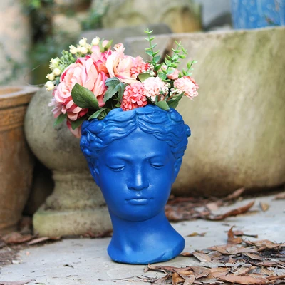 Главная двор ящик для комнатных растений, творческийпортрет Ретро головка гипса цементный орнамент ваза цветочный горшок греческой богини статуя ремесло искусство украшения - Цвет: Dark blue