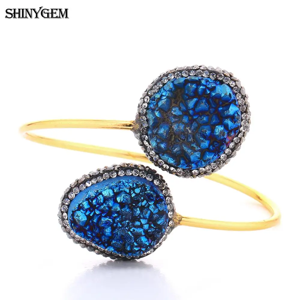 ShinyGem винтажный Регулируемый большой браслет с камнями Друза браслеты гладкое
