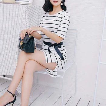 

2019 New Summer Skirts women vintage draped sexy bodycon vestidos striped short sleeve slim female Skirts 2colors high quality