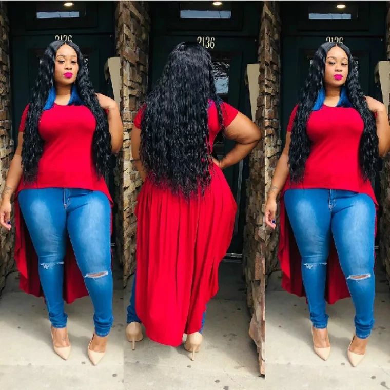 

tops Only (size;L~4XL) 2019 New African round neck irregularity T-shirts .Medium length loose style pure color