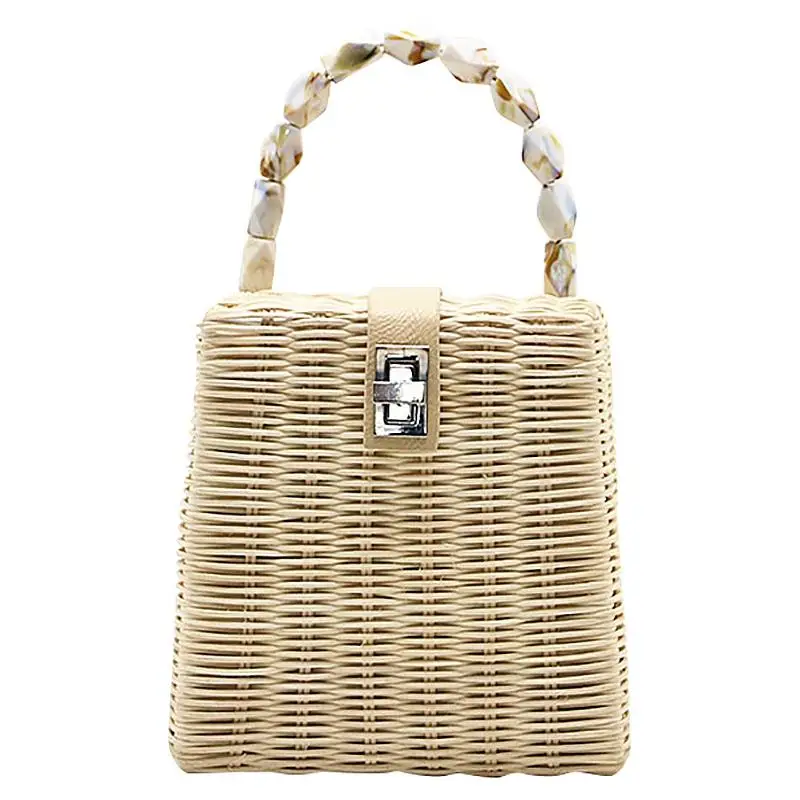 

New Fashion Rattan Bag Leather Hardware Buckle Straw Bags Portable Bamboo Woven Bag Diagonal Beach Holiday Beach Bag