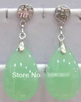 

lady's green Quartzite stone tear drop bless happiness 925 Sterling silver earrings
