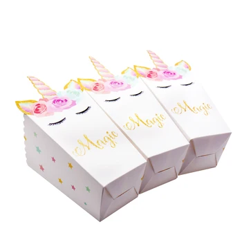 

12pcs/lot Mini Popcorn Boxes Unicorn Colorful Star Candy Buffet Favor Magic Unicorn Birthday Party Baby Shower Paper Bags