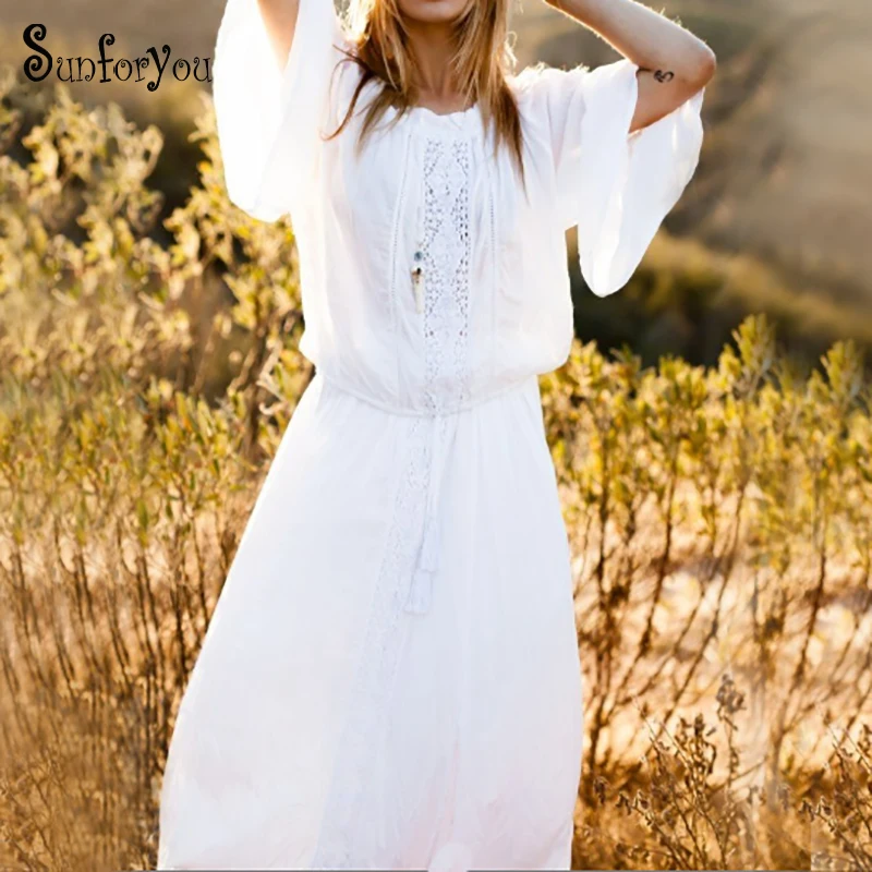 

2019 Women Long Beach Dress Saida de Praia Robe de Plage Bikini Cover up Pareo Playa Bathing suit Cover ups Cotton swim cover up