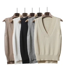 Топы Женский свитер Повседневный вязаный жилет с v-образным вырезом без рукавов Sueter Mujer