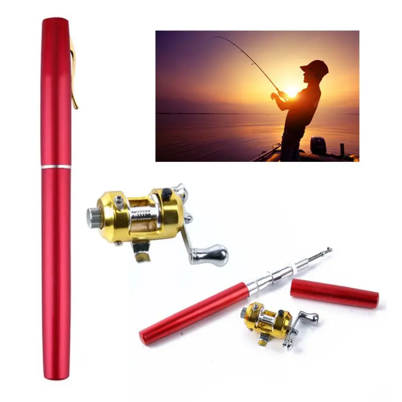 Liga de Bronze Liga de Alumínio Varas de Pesca Vara de Pesca e Molinete Portátil Mini Bolso Pen Shape Telescópica Pólos 1 Carretel 7 Cheap Varas de pescar