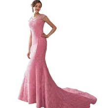 Vestido de festa longo Elegant O Neck Mermaid See Through Luxury Pink Long Lace font b