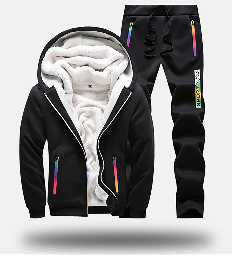 Winter Tracksuits Men Fleece Thick Hoodies Set Casual Sportswear Mens clothing Hoodie+Sweatpants Sports Suit 2 Piece Set