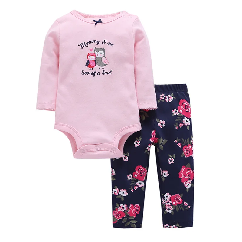 Bebê das Crianças Conjuntos de Longo sleeved Bonito dos Desenhos Animados de Algodão Casuais 2 Ternos Roupas Macacão Calças Roupas Infantis Meninas Conjunto 2 Cheap Conjuntos de roupas