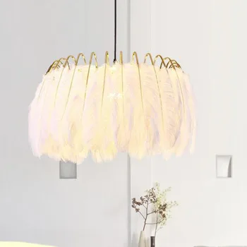 

Nordic bedroom chandelier living room lamp simple modern creative lamps postmodern warm romantic children's room feather lamp