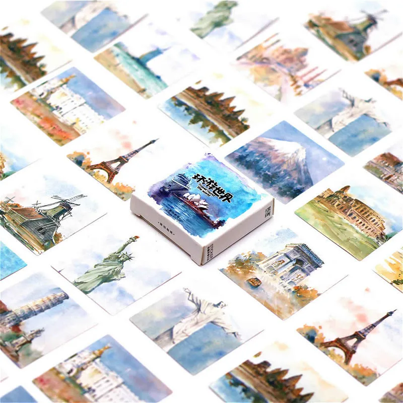 

46Pcs/pack Round World Paper Envelope European Style Message Card Letter Stationary Storage Paper Sticker Gift