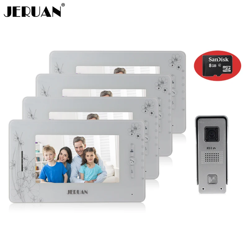 

JERUAN 7``video door phone intercom system video doorphone intercom doorbell video recording photo taking free shipping+8GB Card