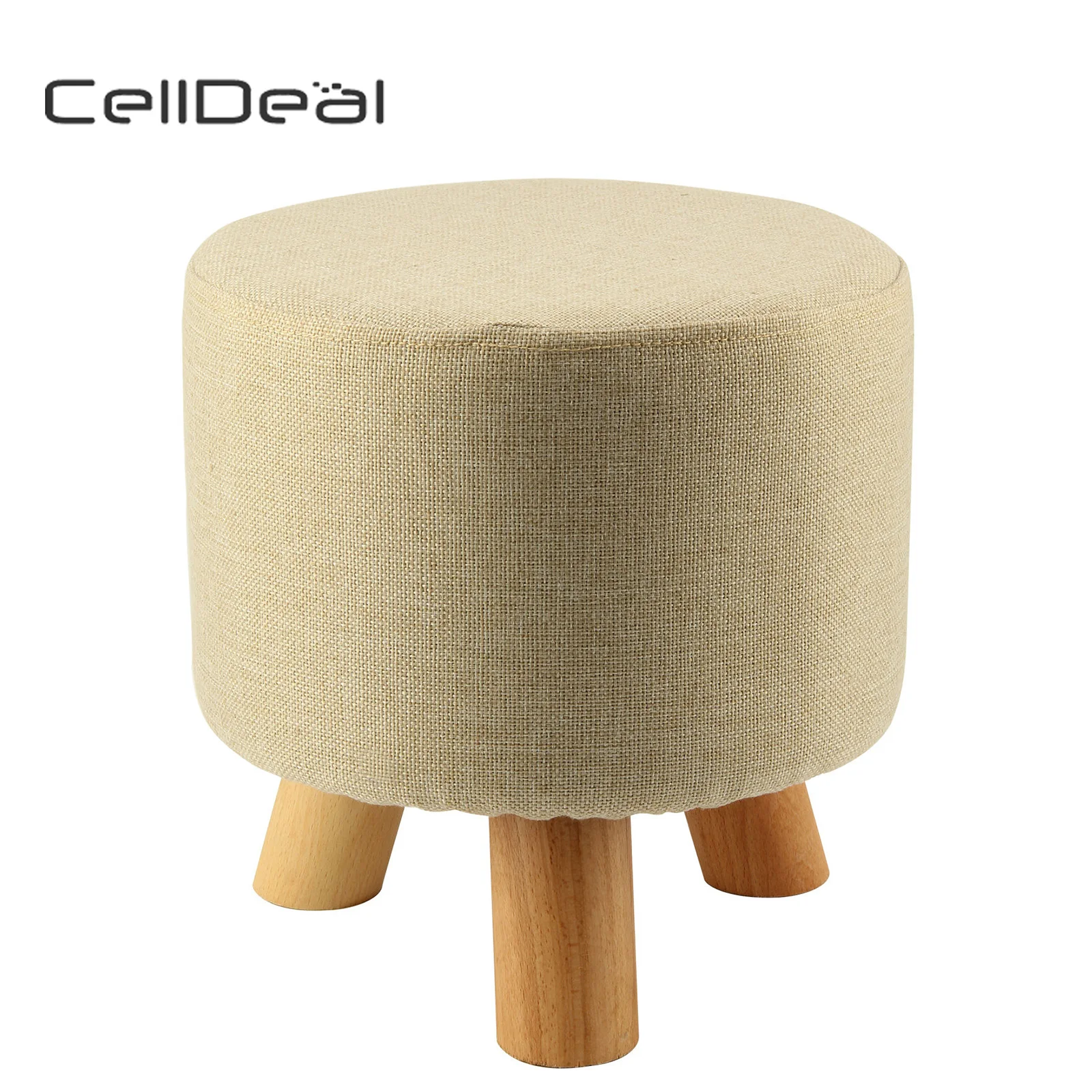

Linen Color Round Triangular Modern Footstool Ottoman Round Stool + Wooden Leg Bench Lattice Foot Stool