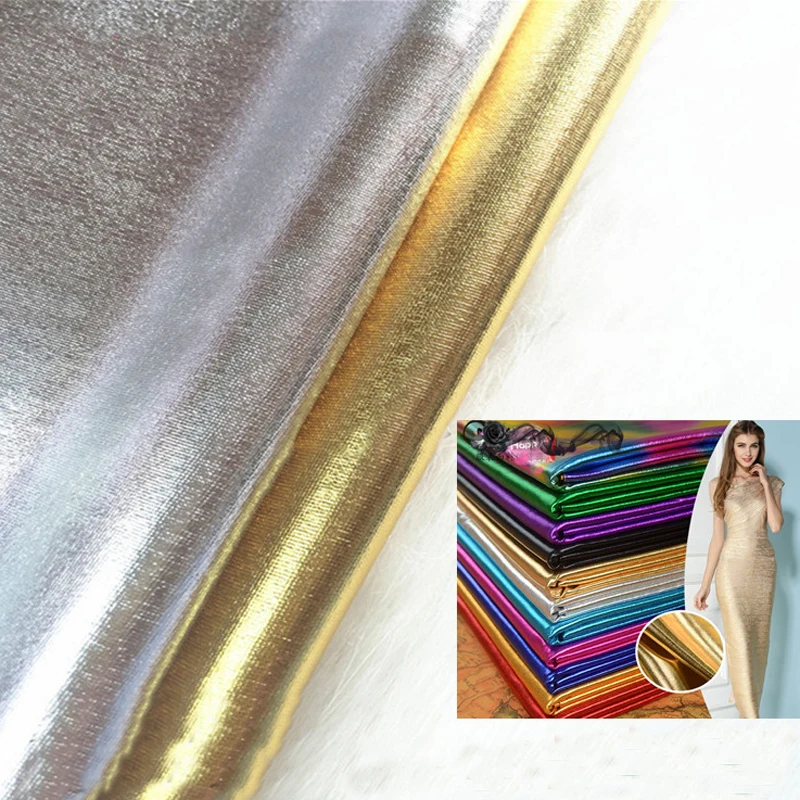 

Shiny Pu Material Christmas Decorations Stage Dancing Clothing Spandex Fabric Golden Silver