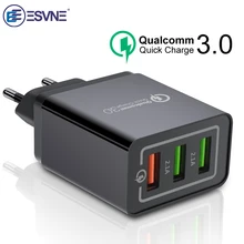 ESVNE 3 порта USB настенное зарядное устройство quick charge 3,0 4,0 qc 2,0 для iPhone Быстрая Зарядка samsung Xiaomi Мобильный телефон зарядное устройство адаптер