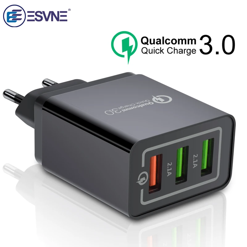 

ESVNE 3 Port USB Wall Charger quick charge 3.0 4.0 qc 2.0 for iPhone Fast Charging Samsung Xiaomi Mobile Phone Charger adapter