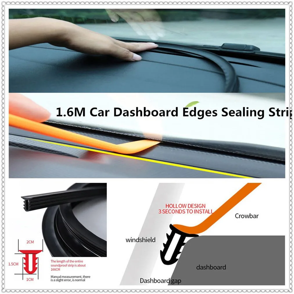 

UType 1.6M Car Dashboard Strip Front Windshield Sealing Rubber Strips for Ford Transit Ranger Mustang Ka Fusion Focus F-150