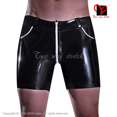 

Black and white Latex Boxer short Rubber With Pockets front zipper bottoms plus size XXL KZ-150