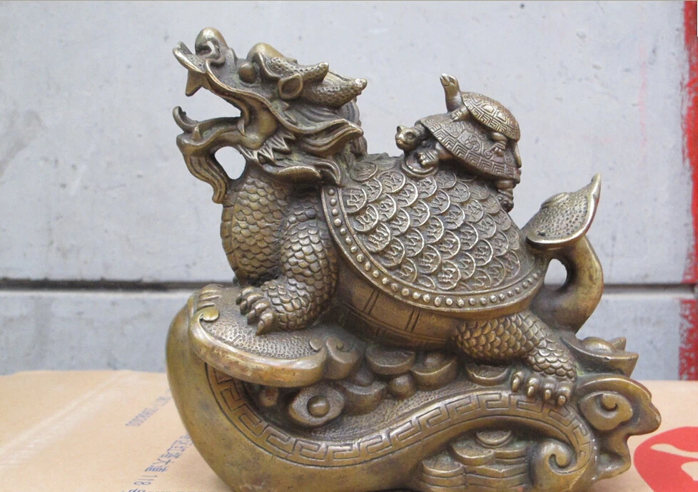 

8"China Bronze Feng shui mascot carved Shell coin Dragon Turtle ntrd 2 tortoise