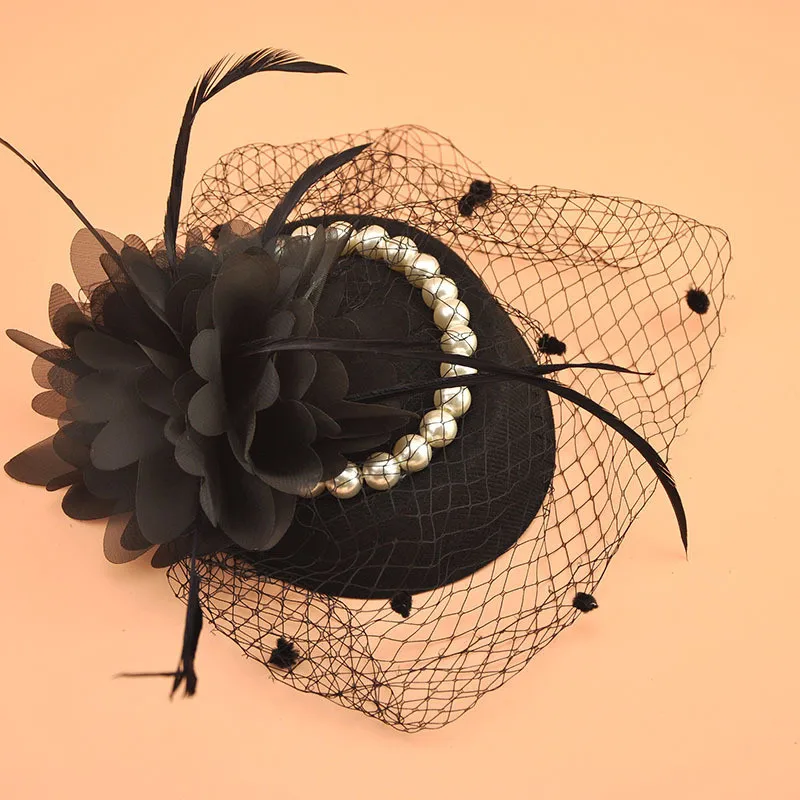 

Women Net Hats Flower Birdcage Net Hats Bridal Fascinator Face Veils Hats Party Fedoras with Pearl