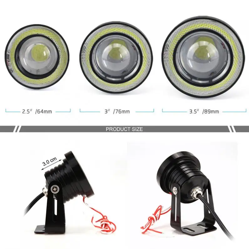2 шт. 2,5/3/3,5 дюймов 12V автомобилей COB 1200LM 30 Вт Светильник Светодиодный Противотуманные фары Дневные ходовые огни белый Ангел глаз вождения сигнальных ламп дневного светильник