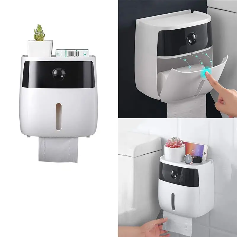 Bathroom Waterproof Tissue Box Plastic Bath Toilet Paper Holder Wall Mounted Paper Storage Box Double Layer Dispenser