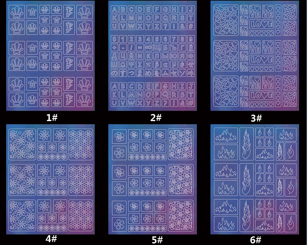 

zicuiran New Nail Stickers 24 Designs Hollow Nail Art Tools Airbrush Stencils Giltter Template Nail Decals Wholesale Free DHL