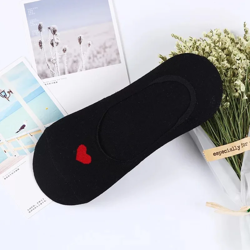 new cotton women socks invisible Love Heart socks silicone non-slip, pure Women Breathable socks summer - Цвет: 1