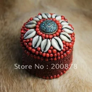 TJB952 Тибетский ручной работы прекрасные красные бусинки декоративная коробка, 65 мм, круглая палатка ювелирный чехол