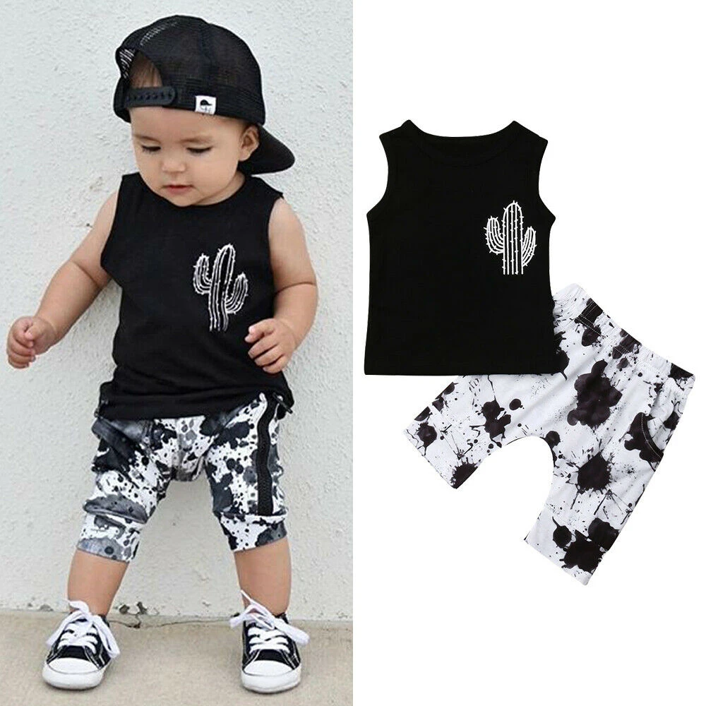 Conjuntos de ropa informal de para niños y bebés, chaleco negro sin mangas con estampado de Cactus y pantalones, ropa 0 a años|set de ropa| - AliExpress