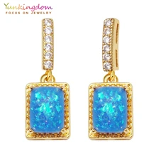Yunkingdom желтое золото цвет синтетический синий опал серьги гвоздики для женщин длинные квадратные серьги Новая мода ювелирные изделия K2204