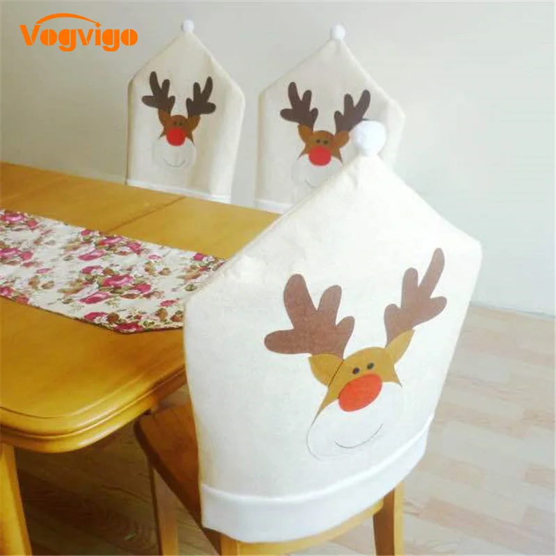 

VOGViGO 1Pc Christmas Chair Covers Elk Brown Hat For Xmas Party Dinner Decor Home Kitchen Decoration Ornaments Supplies