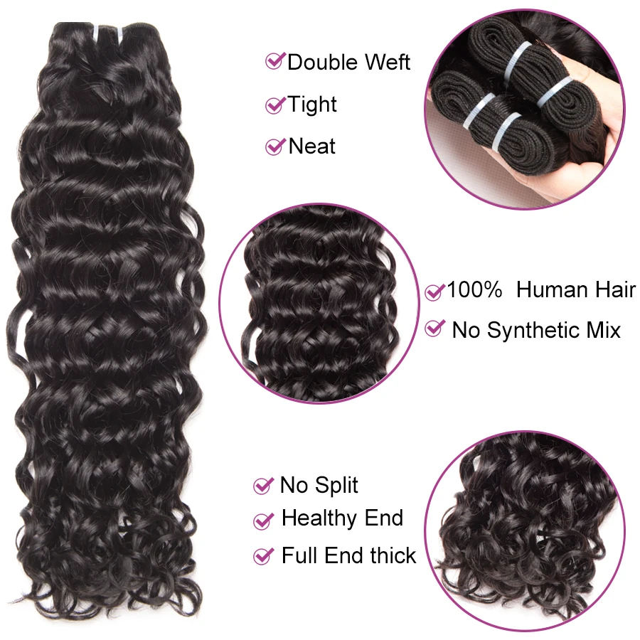 Brazilian Water Wave Bundles With Frontal Closure Human Hair 3 Bundles With Closure 13X4 Frontal With Bundles Non-Remy Hair Beyo (2)