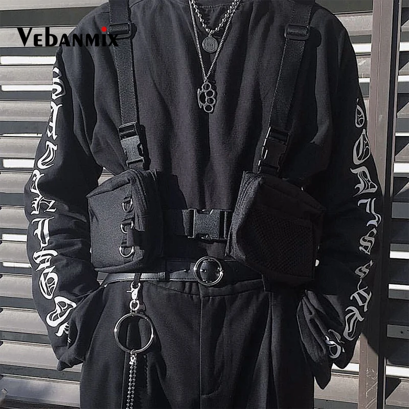 Fashion Hip Hop Streetwear Men Tactical Chest Rig Multi-pockets Waistcoat Chest Bag Vest Functional