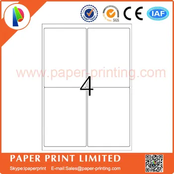 

200 sheets A4 Adhesive computer print labels compatible L7169/J8169 Blank white 4 label per sheet size:99.1mm x 139mm