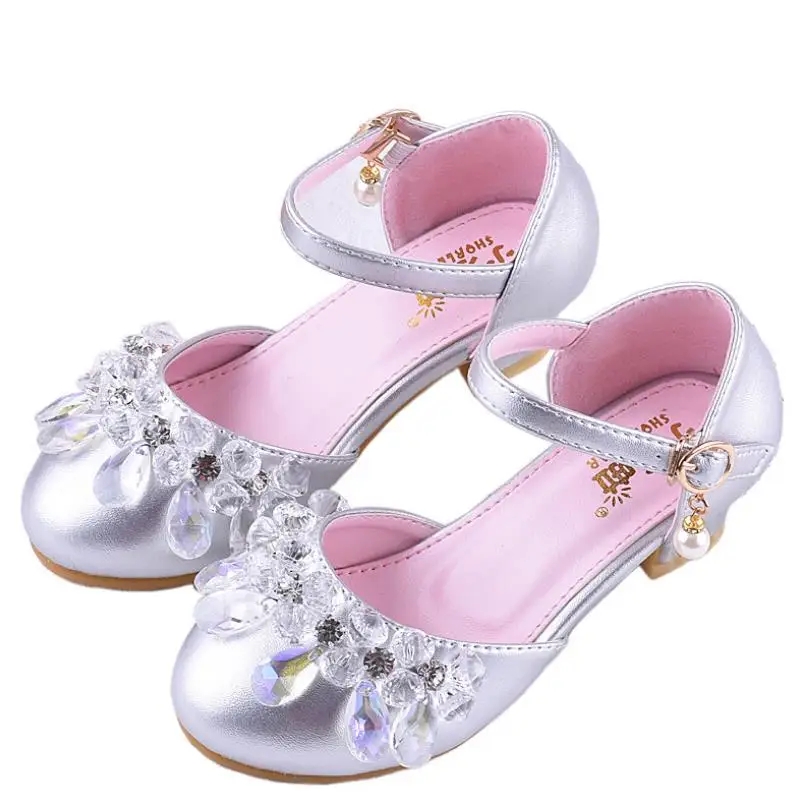 

HaoChengJiaDe Autumn Baby Girls Shoes Fashion Children Princess Rhinestone Pearl Glitter Casual Leather Kids Shoes Silvers Pink