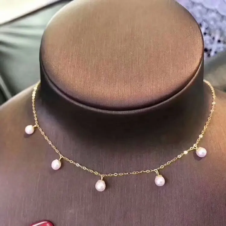 

shilovem 18k yellow gold Natural freshwater pearls pendants fine Jewelry women trendy plant necklace gift new mymxl4.5-5zz