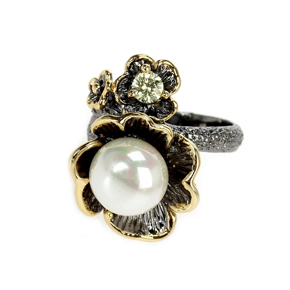 Лучшая покупка, элегантное Ювелирное кольцо с жемчугом, разноцветный камень, Черное золото, модный уникальный дизайн, вечерние, Подарок на годовщину