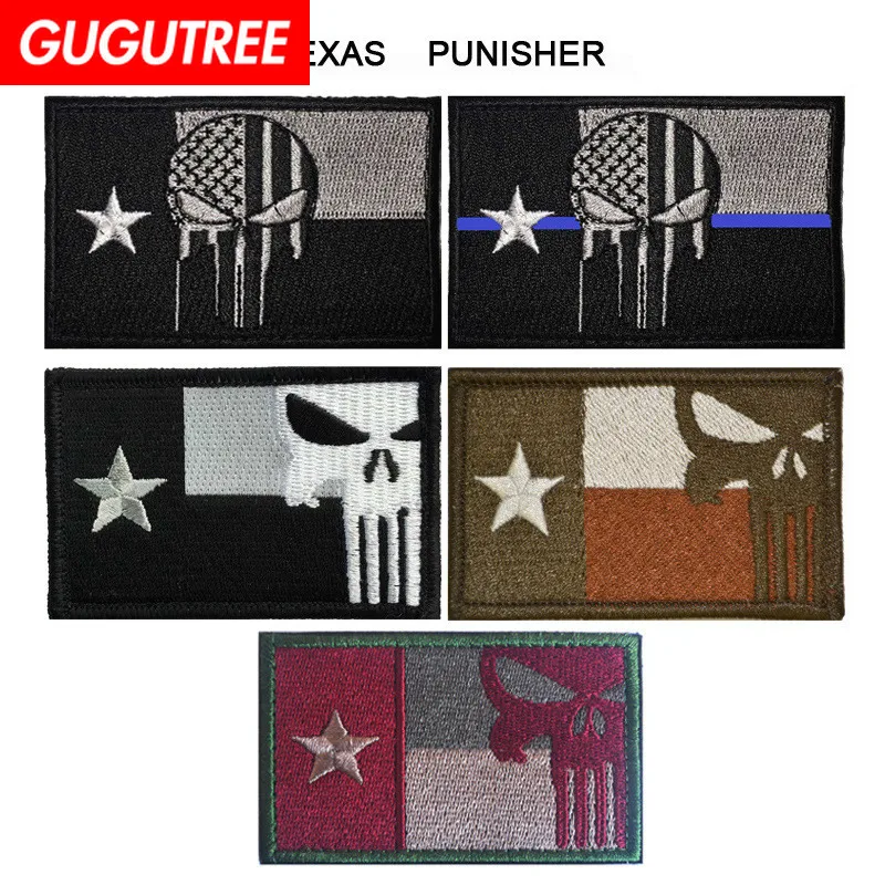 

GUGUTREE embroidery HOOK&LOOP texas state flag patch punisher flag patches badges applique patches for clothing AD-385