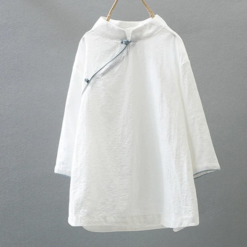 Традиционная китайская блузка, рубашка, топы для женщин, воротник-стойка, Восточная льняная рубашка, блузка, Женский Элегантный Топ cheongsam TA710 S