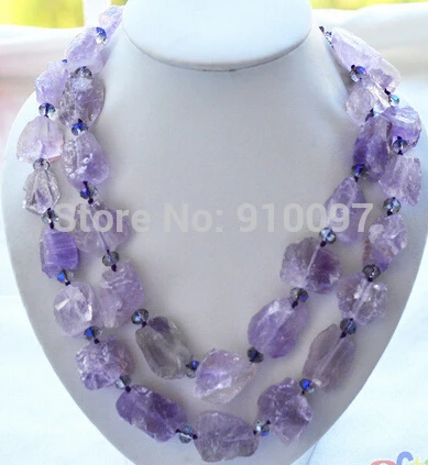 

DD free shipping > nature 32" 32MM lavender crude ore amethyst necklace