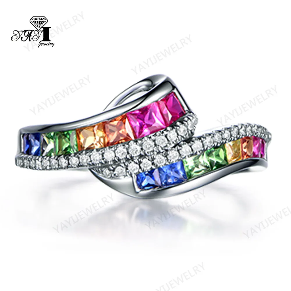 

YaYI Jewelry Princess Cut 5.9 CT Multi-color Zircon 925 Silver Filled Color Engagement Rings wedding Heart ring Christmas Gifts